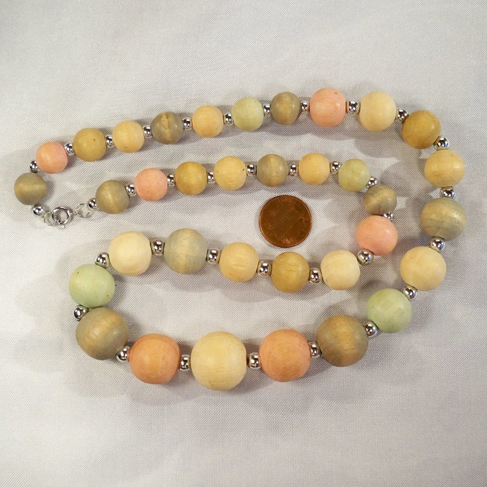 Washed Pastel Colored Wood Beads 24" Necklace - Picture 4 of 7